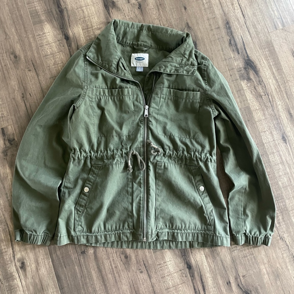 Old Navy Olive Green Utility Jacket Women’s Small Zip Up Lightweight Coat